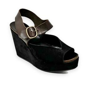 Pedro Garcia Leather + Suede Peep-Toe Wedge Sandals Brown IT 37.5 US 7.5